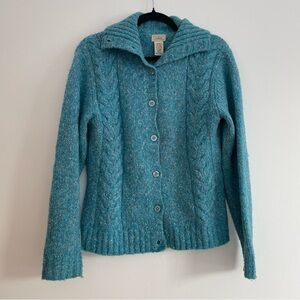 LL Bean Wool Blend Marled Collared Button Cardigan Sweater Minimalist Medium